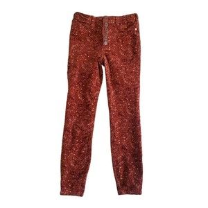 Anthropologie Pilcro Womens Size 27 High Rise Skinny Orange Motif Corduroy Pants